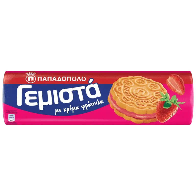 Papadopoulos gefüllte Kekse mit Erdbeere 200g (Gebäck & Kekse) - Bild 1