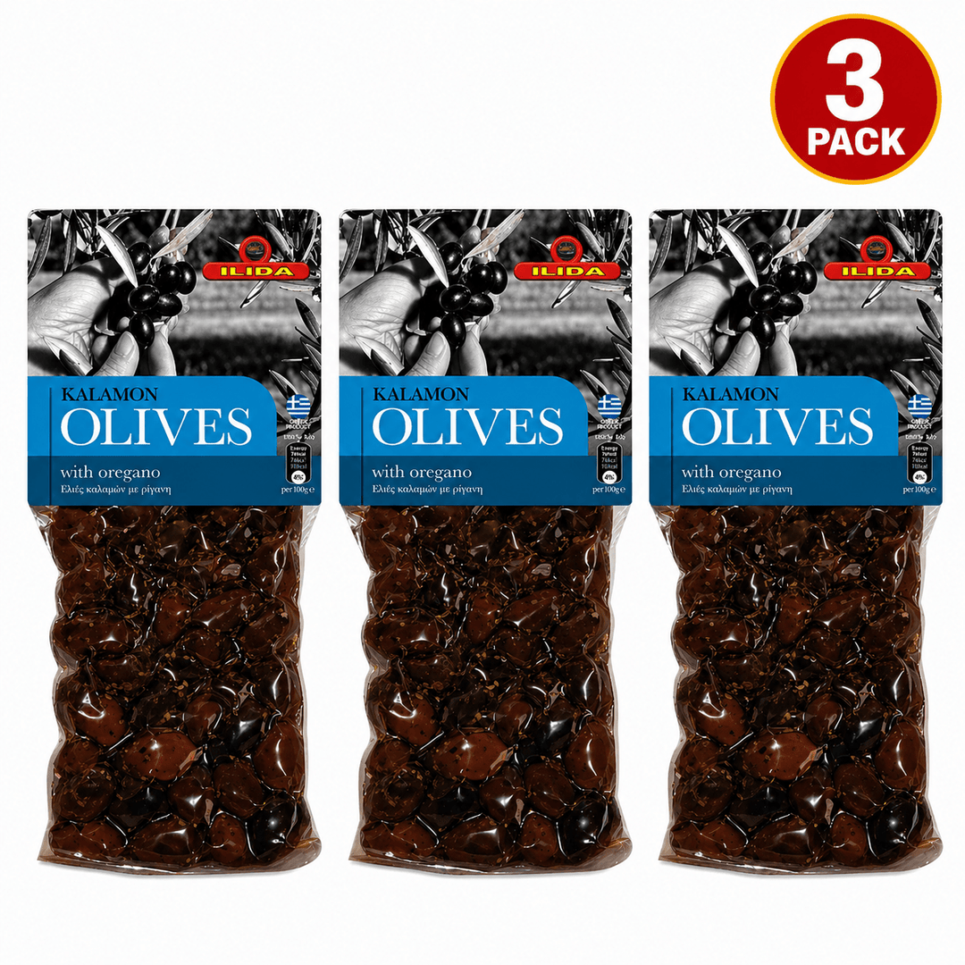3x Ilida Oliven Kalamon mit Oregano in Beutel 150g - GM Markt Eshop