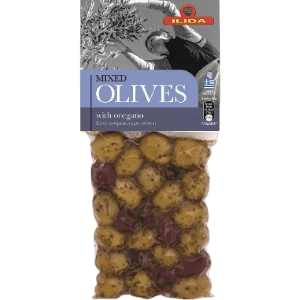 Ilida Oliven Mix mit Oregano Eingelegt in Beutel 150g - GM Markt Eshop