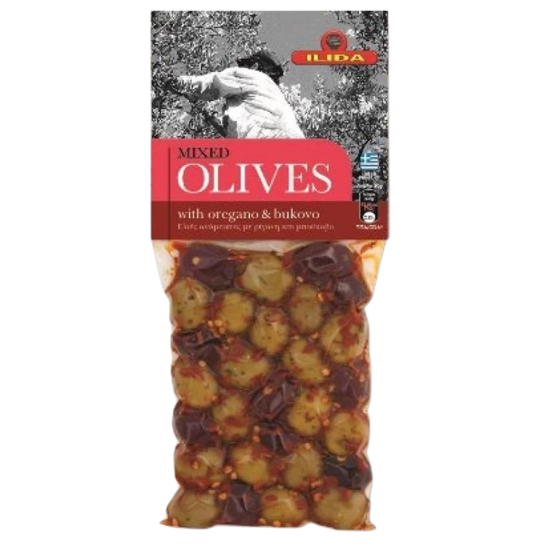 Ilida Oliven Mix mit Oregano & Boukovo Eingelegt in Beutel 250g (Öl & Oliven) - Bild 1
