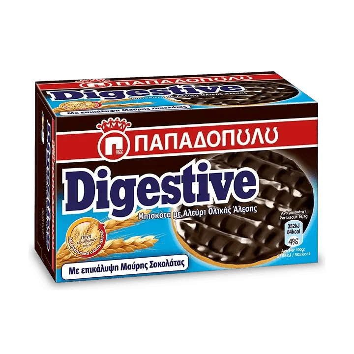 Papadopoulos Digestive Vollkorn mit Schwarze Schokolade 200g - GM Markt Eshop