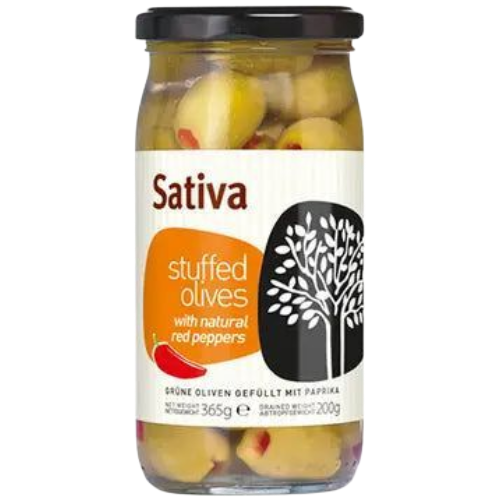 Sativa Grüne Oliven gefüllt mit Paprika 370g Chalkidikis (Öl & Oliven) - Bild 1