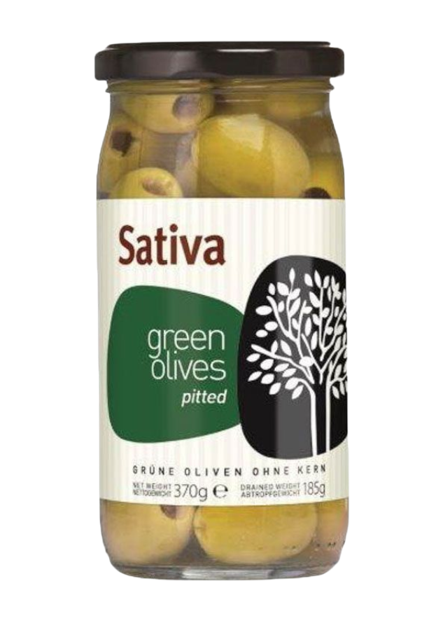 Sativa Grüne Oliven ohne Kern im Glas 370g Chalkidikis (Öl & Oliven) - Bild 1